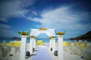 malaysia redang island beach wedding wedding arch setup